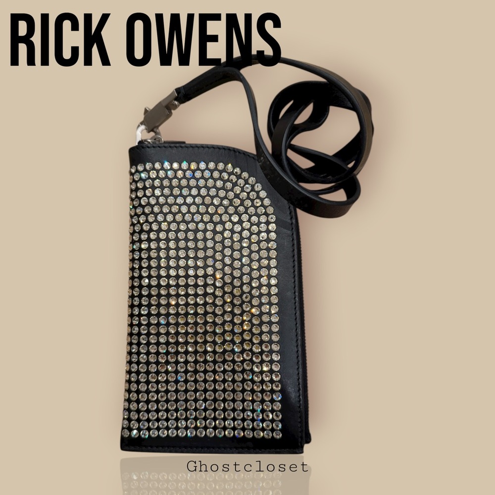 JUST IN!! Rick Owens Black leather gold tone Rhinestone small cross body bag